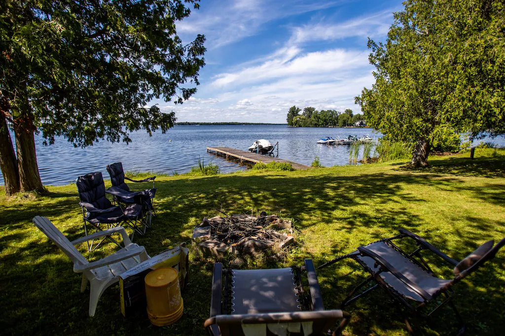 view of the lake from the fire pit