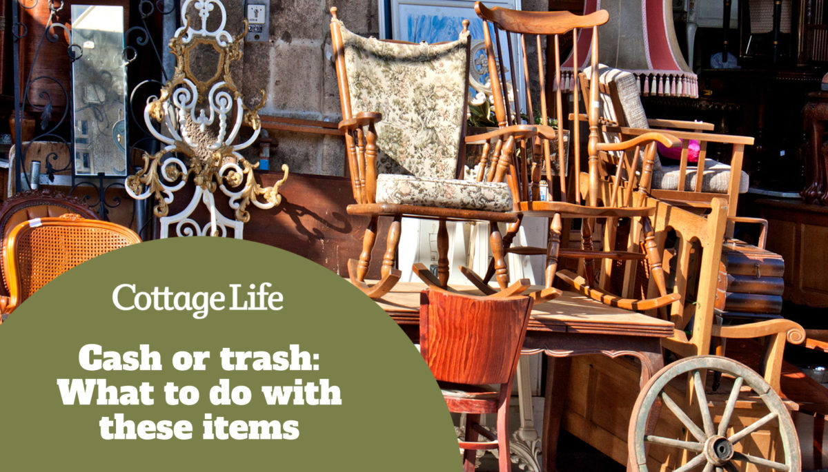 Group of retro home wooden furniture on Tel Aviv flea market street . Finishing: staining and varnishing. Useful for background.