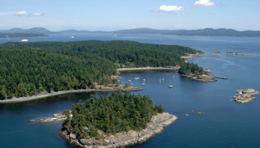 An aerial view of the Gulf Islands in British Columbia.