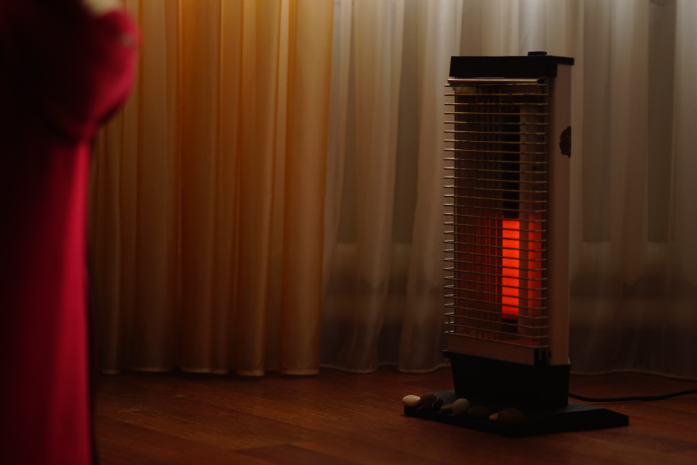 portable heater in a rustic room