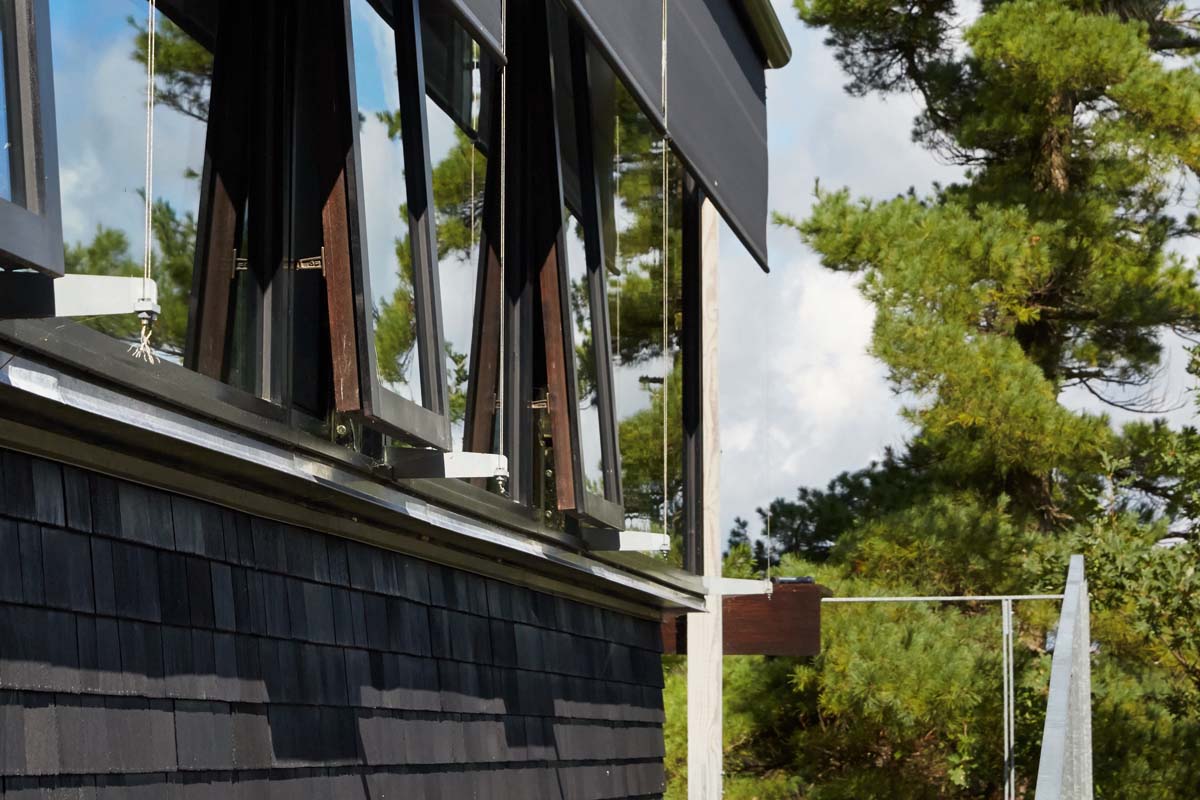 exterior windows that open and have sun shades