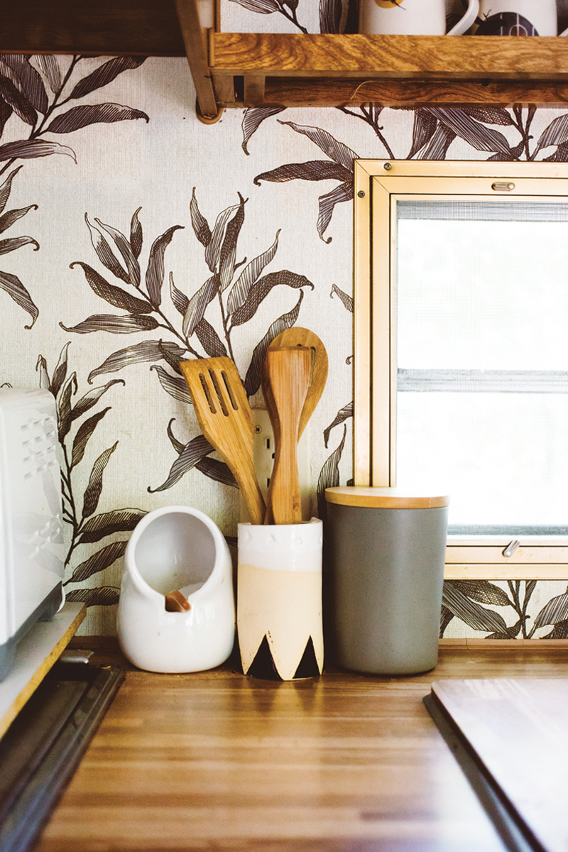 kitchen utensils in Carey Shaw's trailer