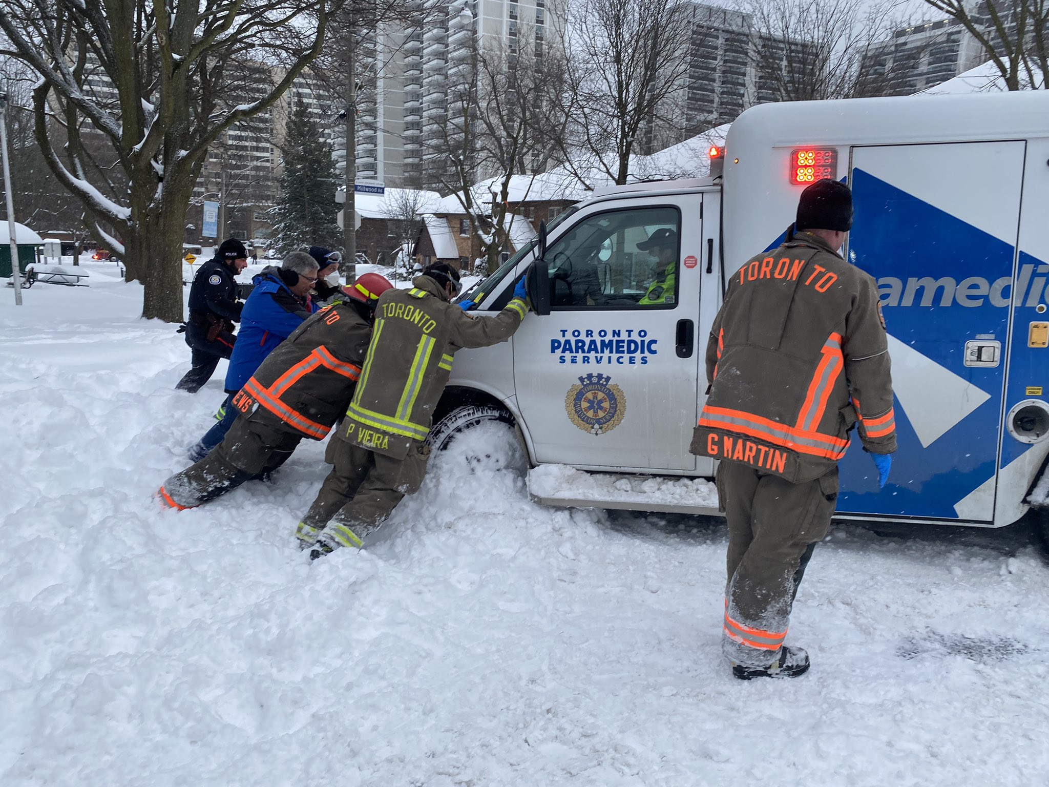 ambulance buried in the snow