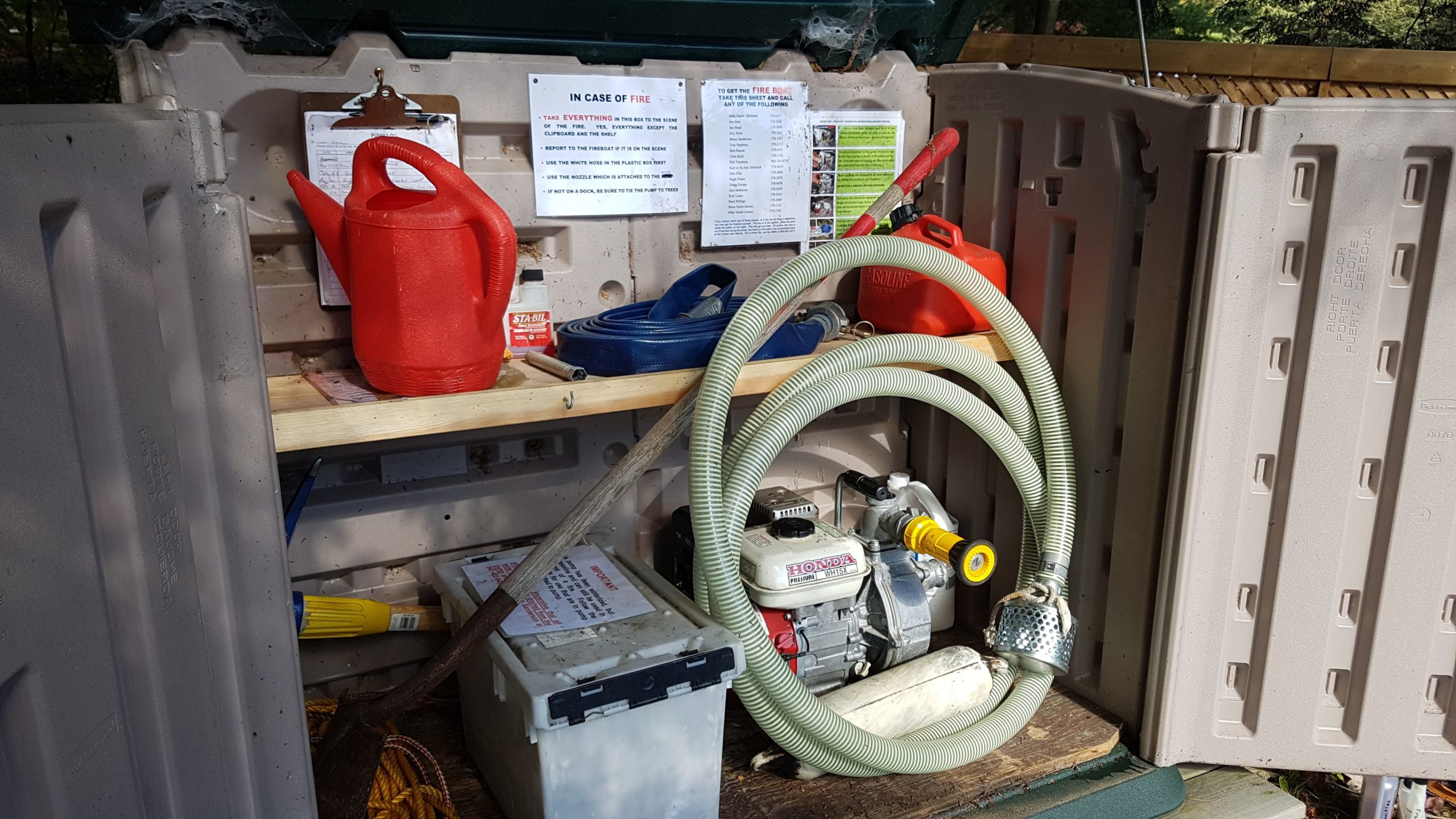 contents of fire box for fighting fires