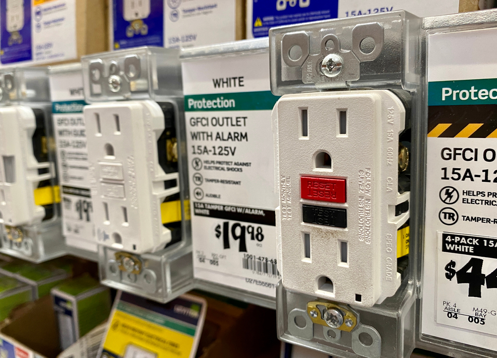 A closeup of a GFCI in a store