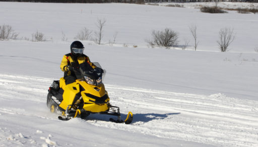 snowmobiler riding on a trail