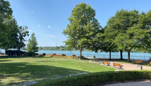 view of gardens overlooking the detroit river in amherstburg, ontario
