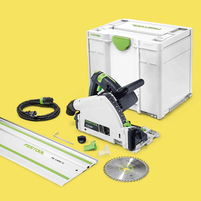 festool track saw kit on a yellow background