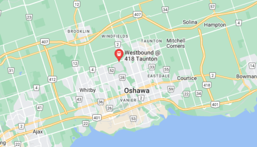 Aerial map showing Highway 412 and Highway 418