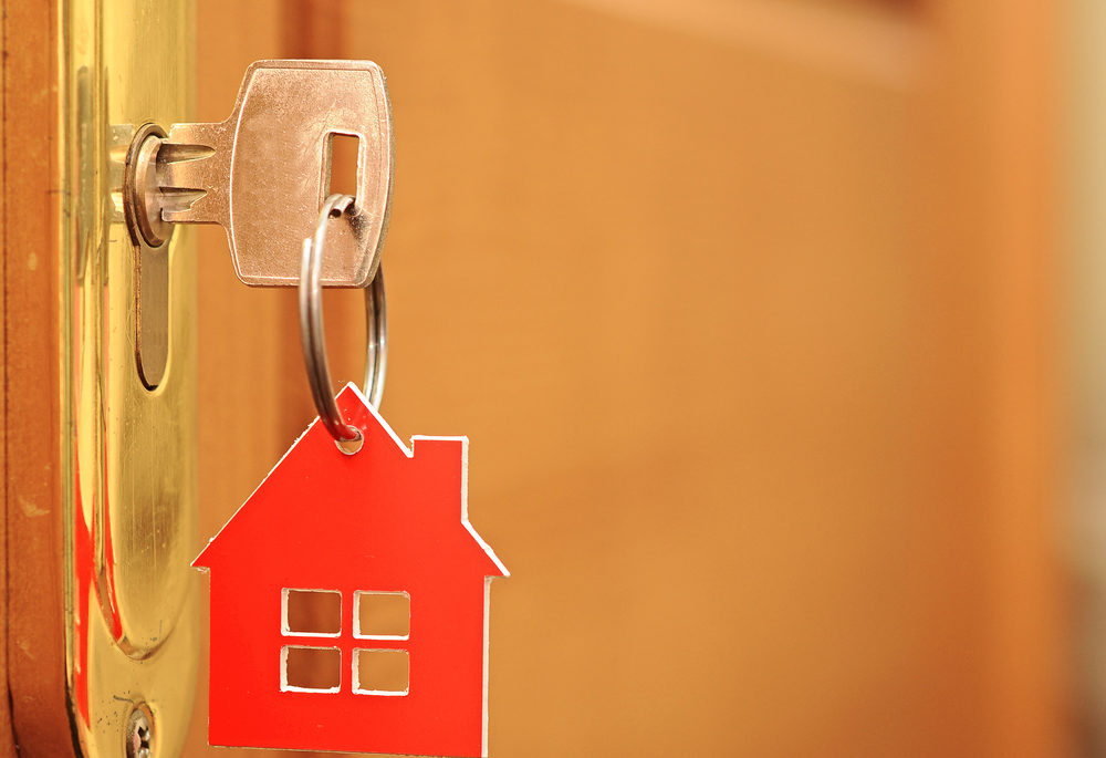 Symbol of the house and stick the key in the keyhole, key for renting out