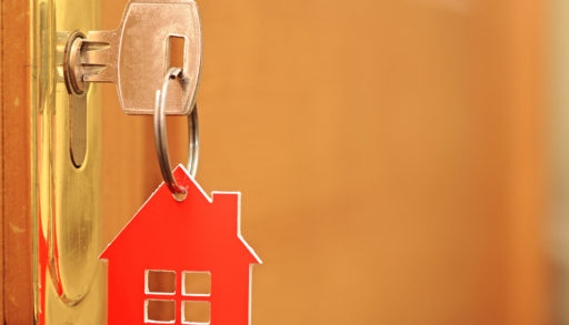 Symbol of the house and stick the key in the keyhole, key for renting out