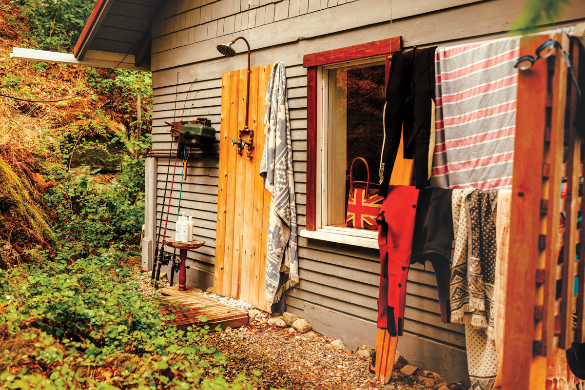 An outdoor shower is pictured