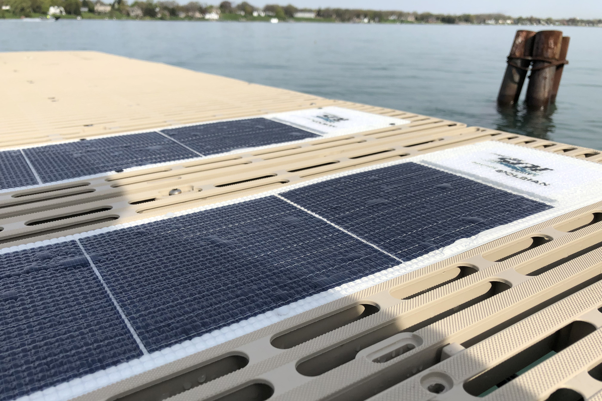 A close-up of ThruFlow's solar power dock