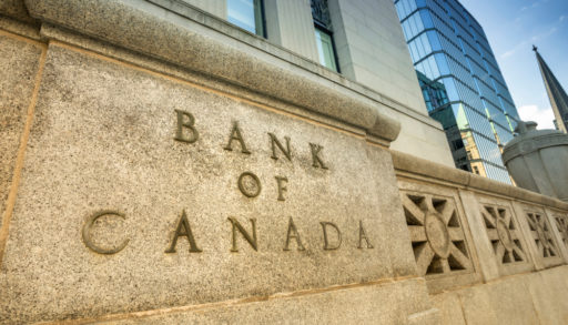 Bank of Canada engraved on stone outside a building, interest rates