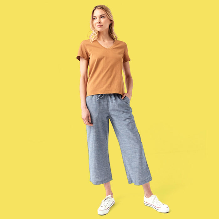 Grey linen wide leg cropped pants