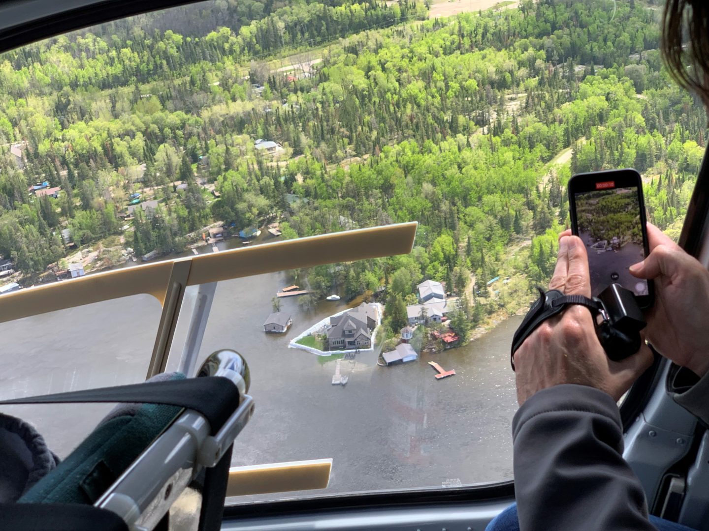 View of the Manitoba flood waters in the Whiteshell from a helcopter
