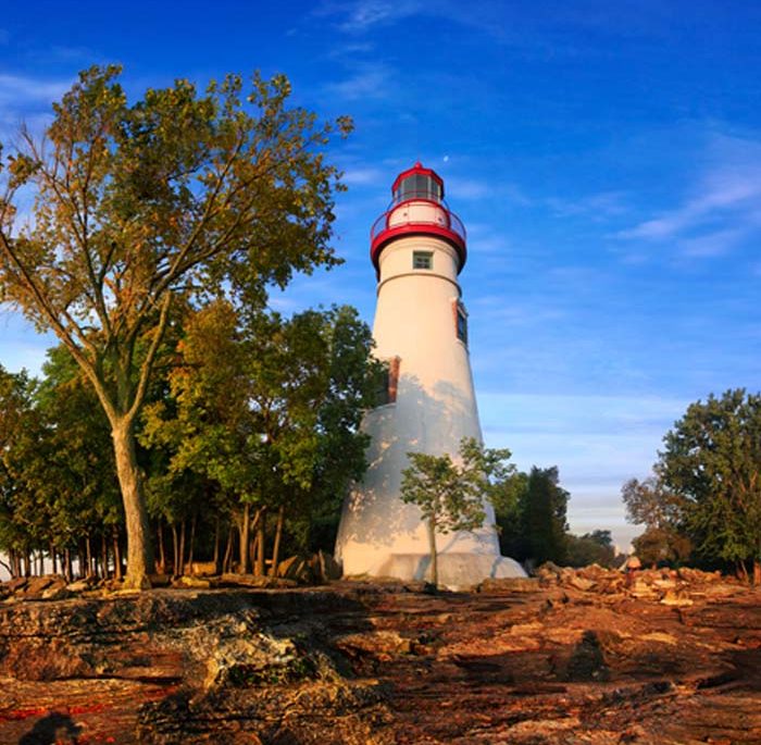 A 180 Degree Panoramic View At The Marblehead Lighthouse In Early Morning Light On Lake Erie