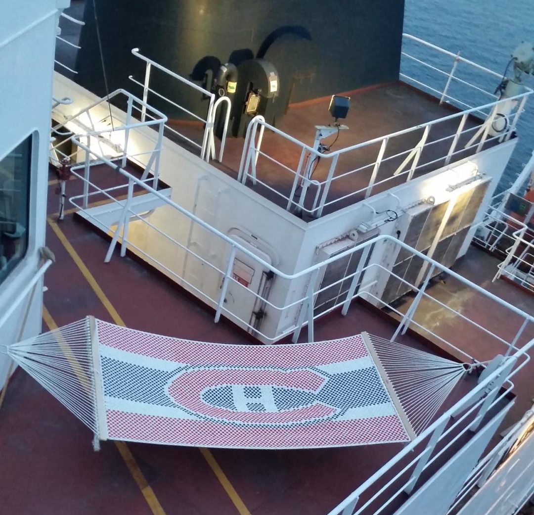 Birds eye view of a Montreal Canadians-themed hammock