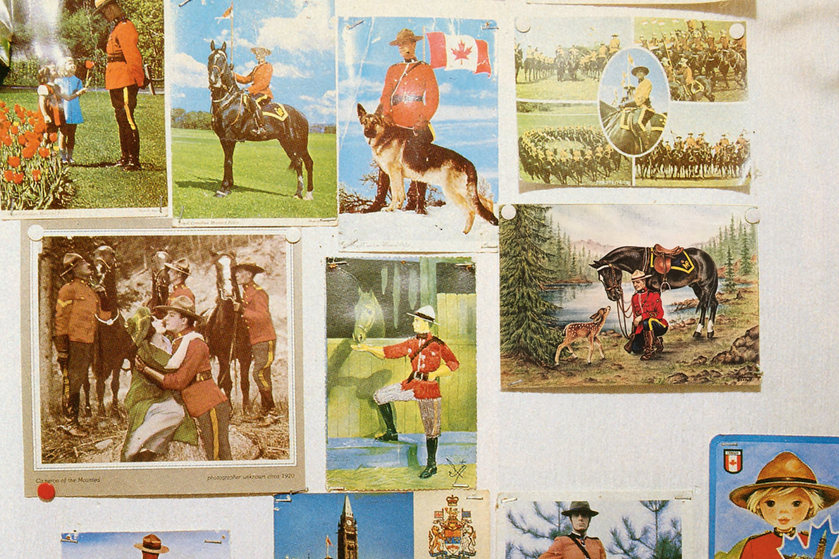 a close-up of Terry Black's Mountie-themed outhouse