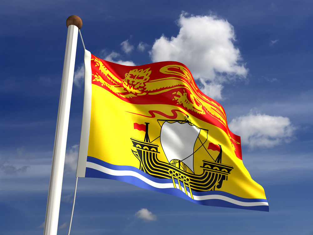 A New Brunswick flag fluttering against the sky