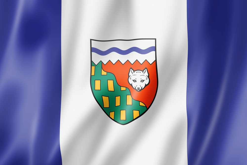 A close-up of a Northwest Territories flag