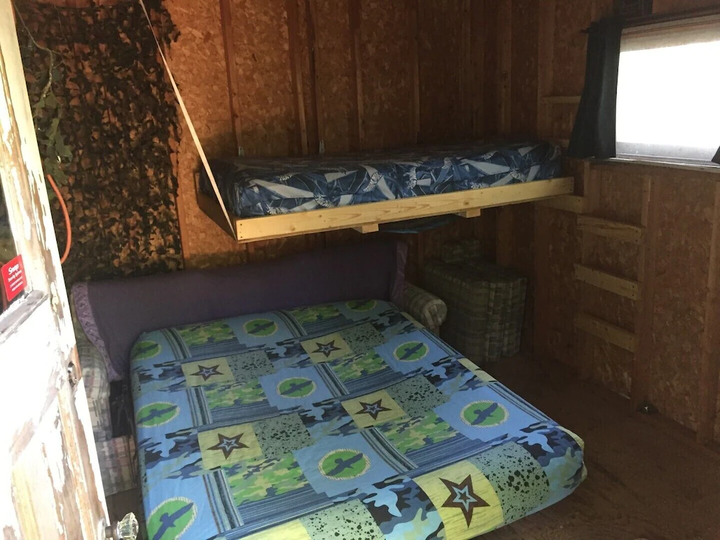 Sleeping area with two beds