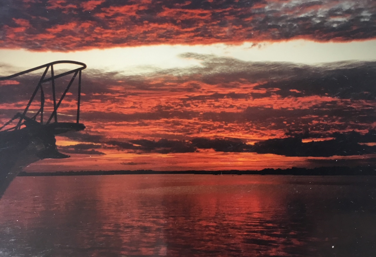 A red sunrise guides Eric and the gang on the intercostal waterways