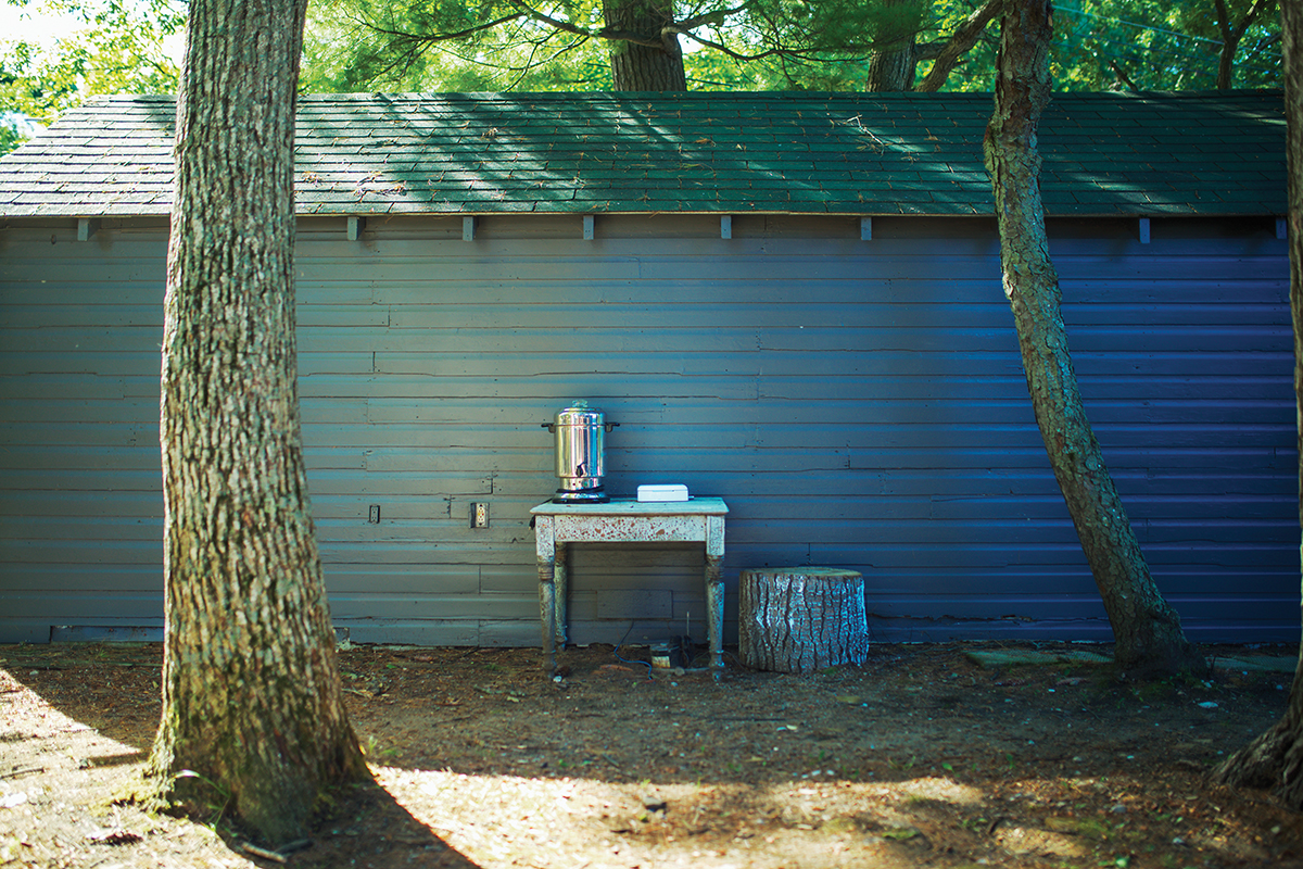 A coffee machine on a table outside The Hive store