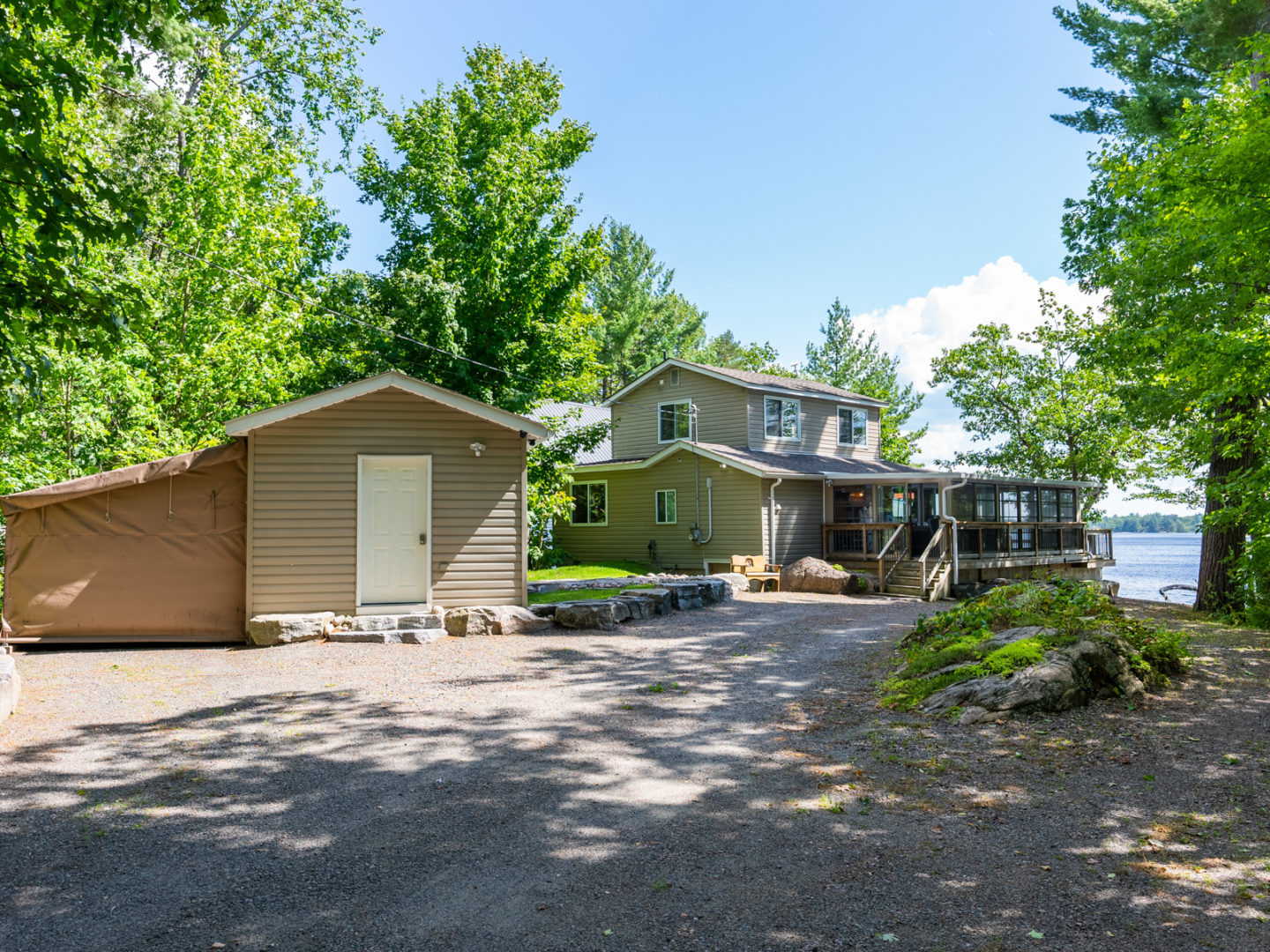 exterior of the back of the cottage on Kahshe Lake