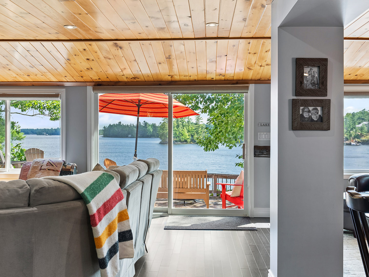View from family room of outdoor deck