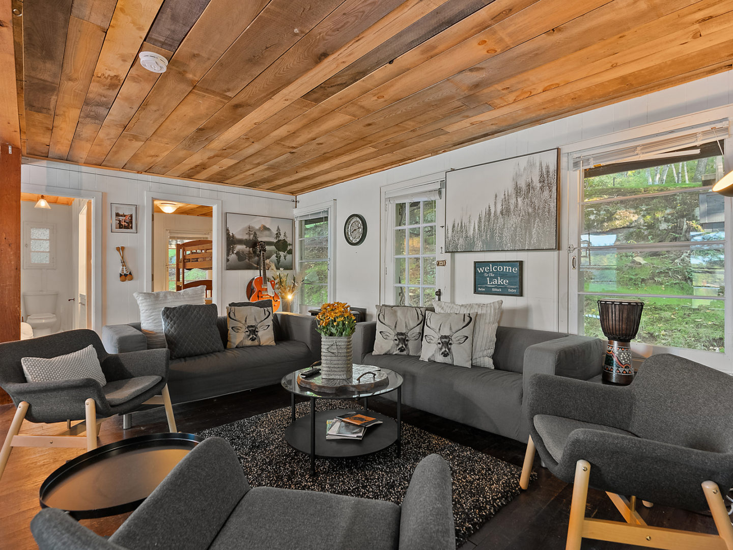 A spacious living room with couches.