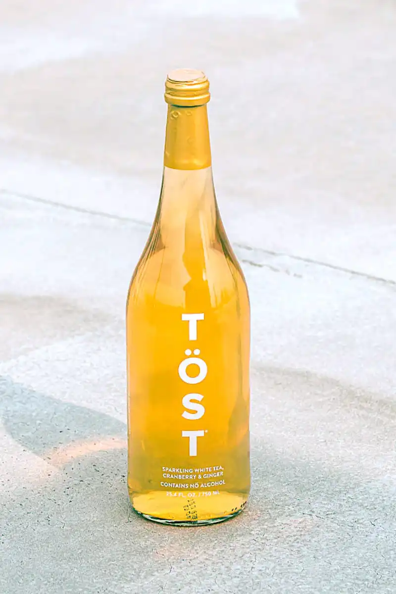 Tost sparkling white tea, cranberry, and ginger non-alcoholic sparkling wine