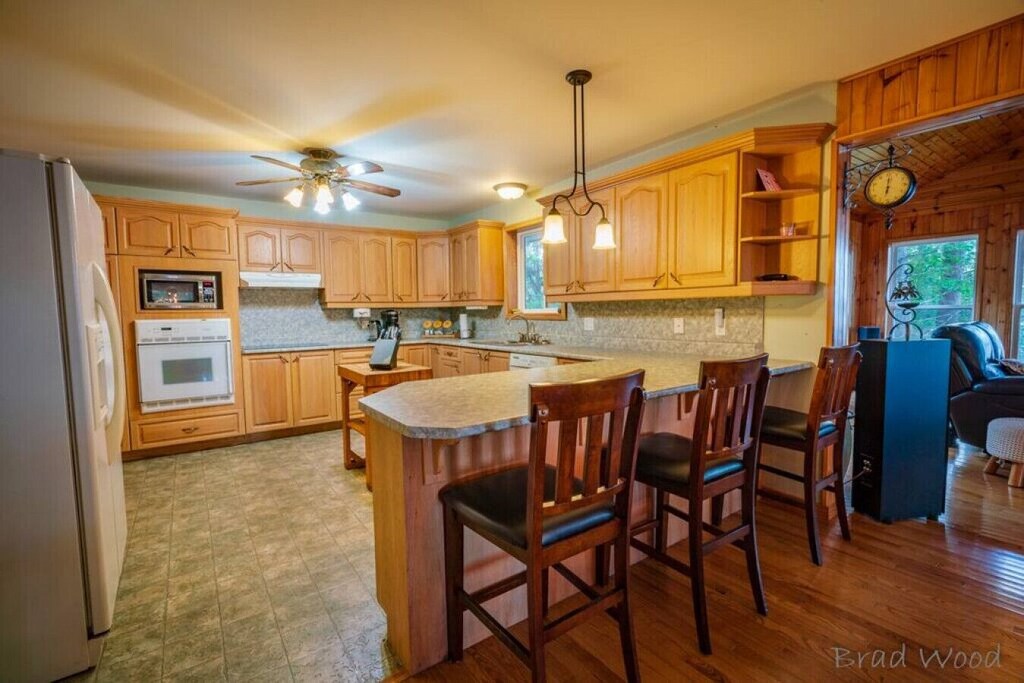 Wooden cupboards in kitchen