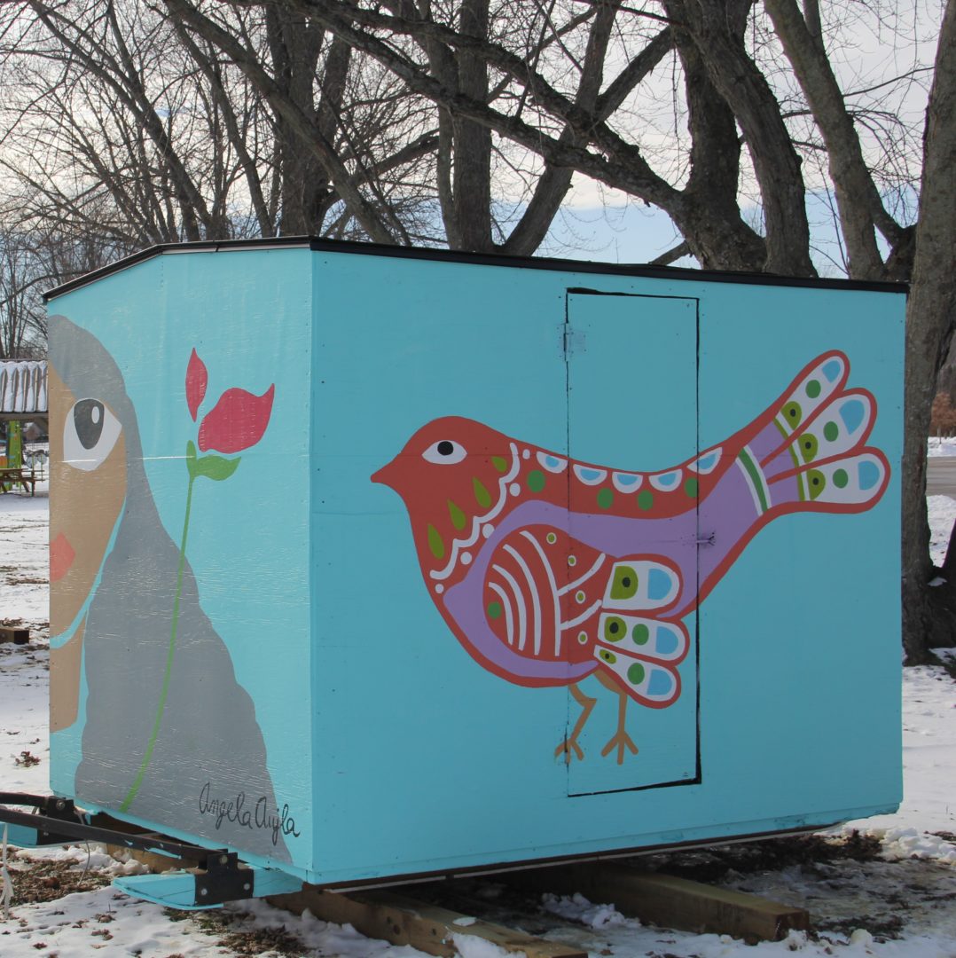 A painted ice fishing hut