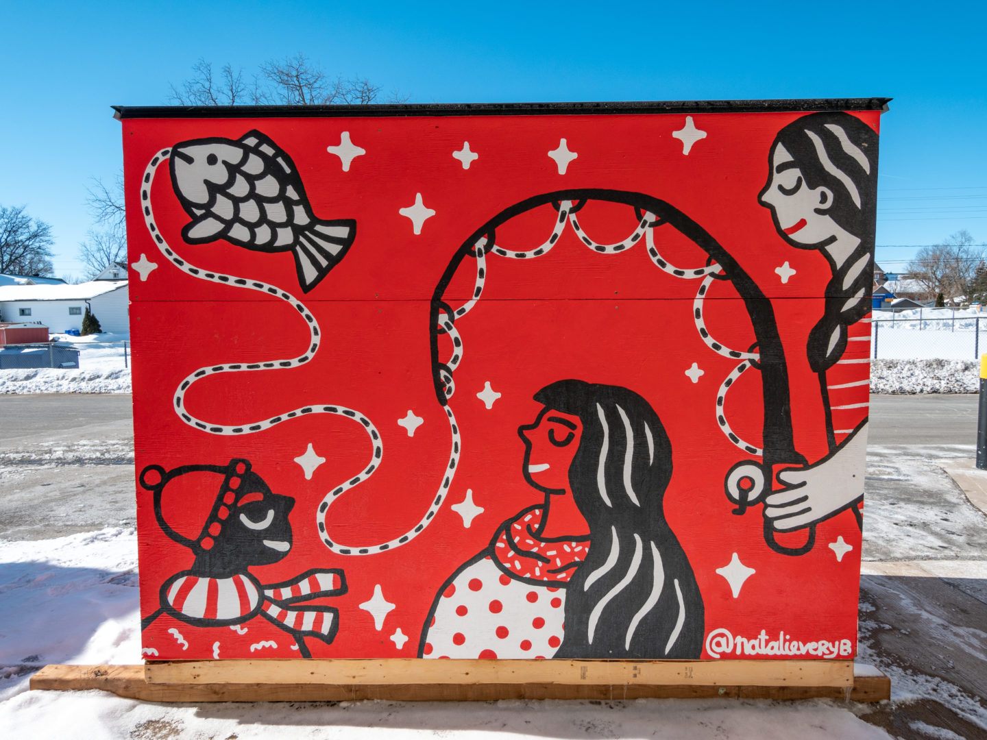 A painted ice fishing hut