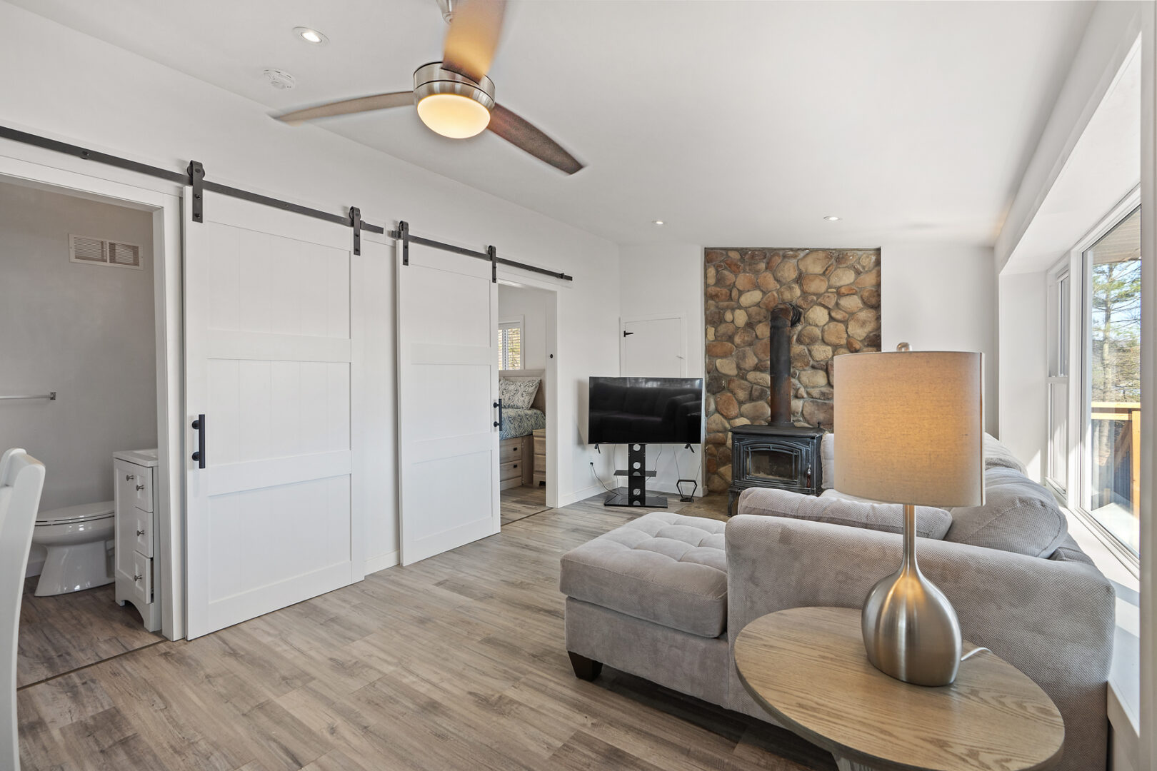 A small but modern living space in a little cottage.