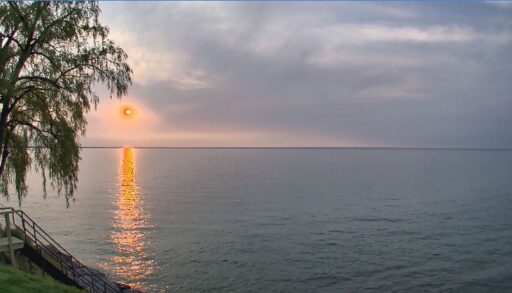 smokey sunset over lake