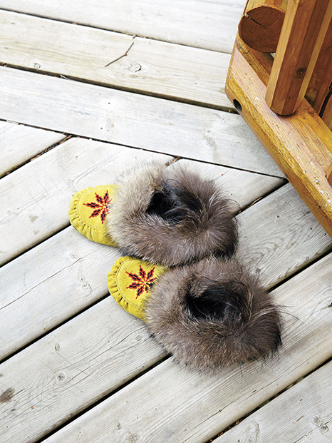 pair of Handmade yellow cree slippers