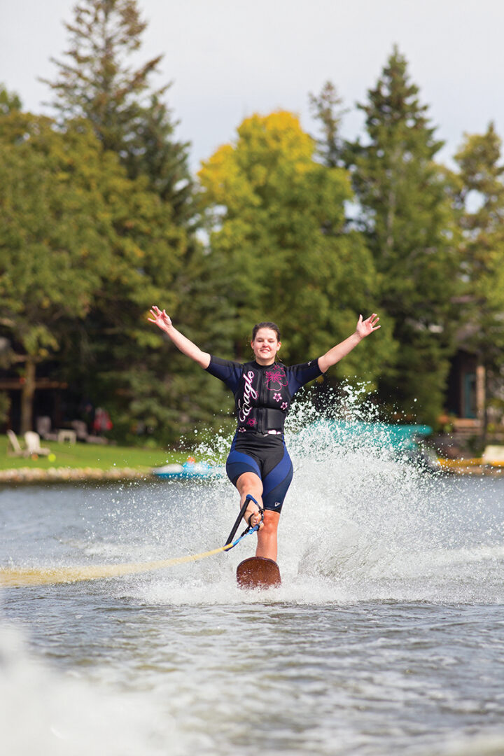 Amie Teetaert skiing on a swivel ski on Lake Metigoshe on Sunday, September 11, 2016.