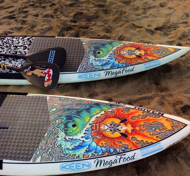 paddleboard with flame and water design