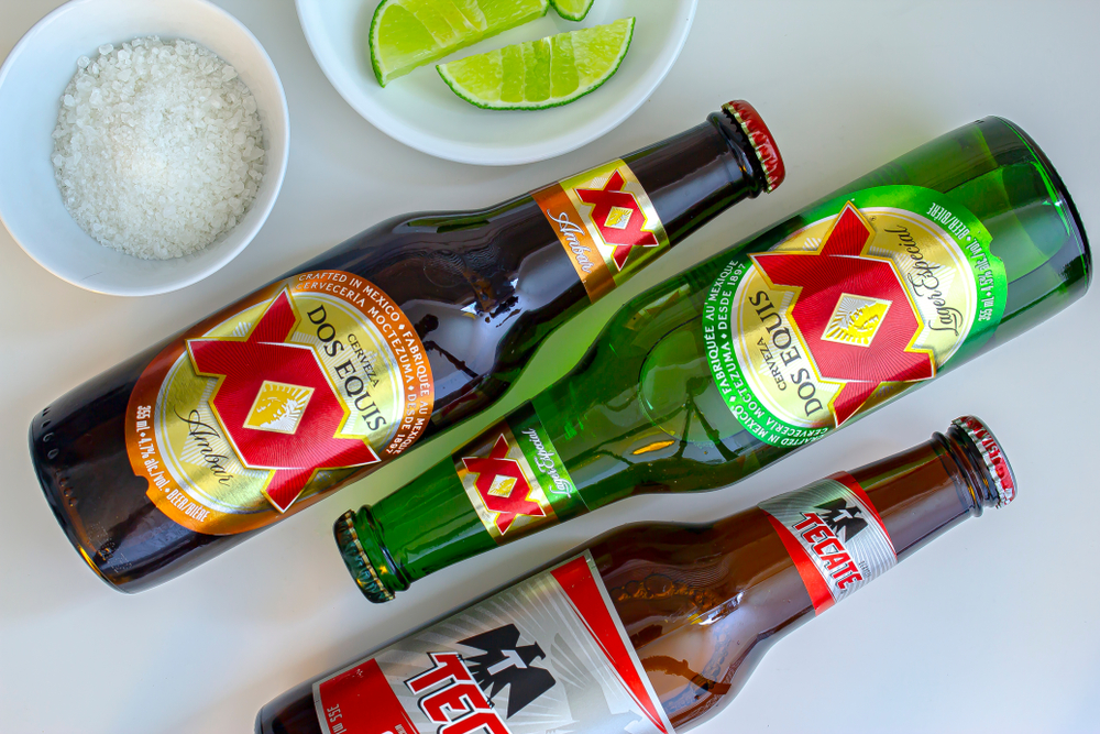Three bottles of Mexican lager