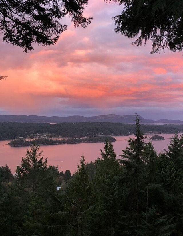 view of the sunset over Active Pass waterway