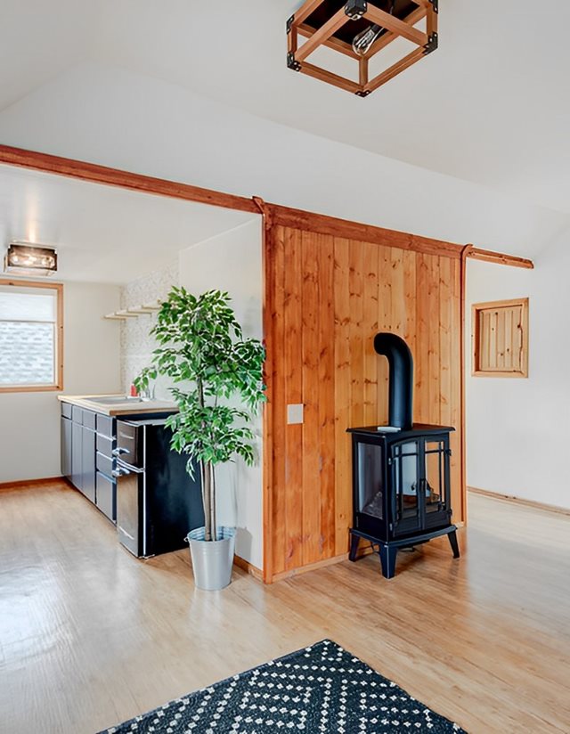 interior with wood burning stove