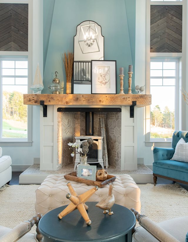 ocean themed hearth in living room