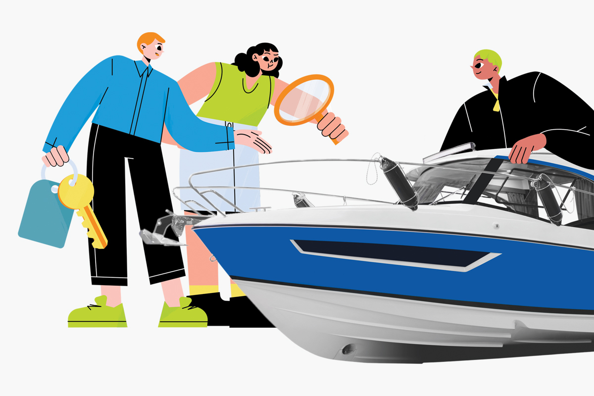 illustration of people inspecting a boat