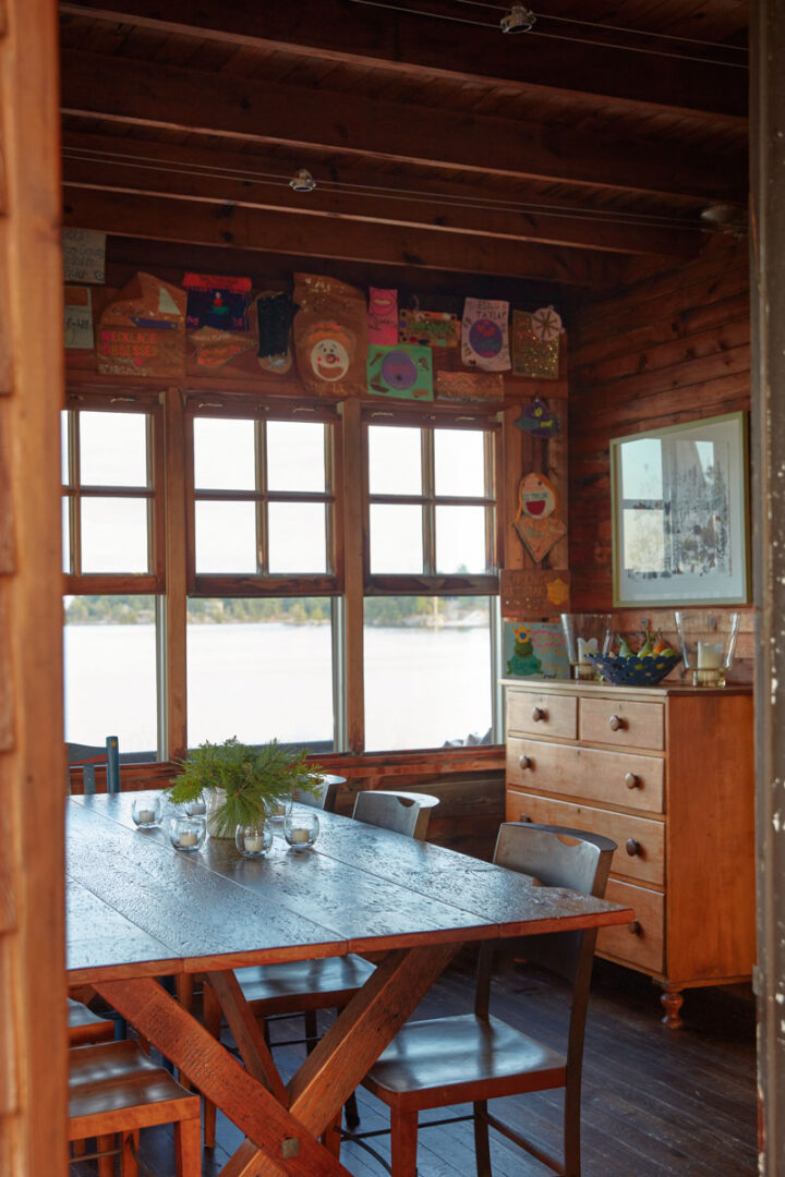 The dining room looking out to the lake at Kara McIntosh's cottage