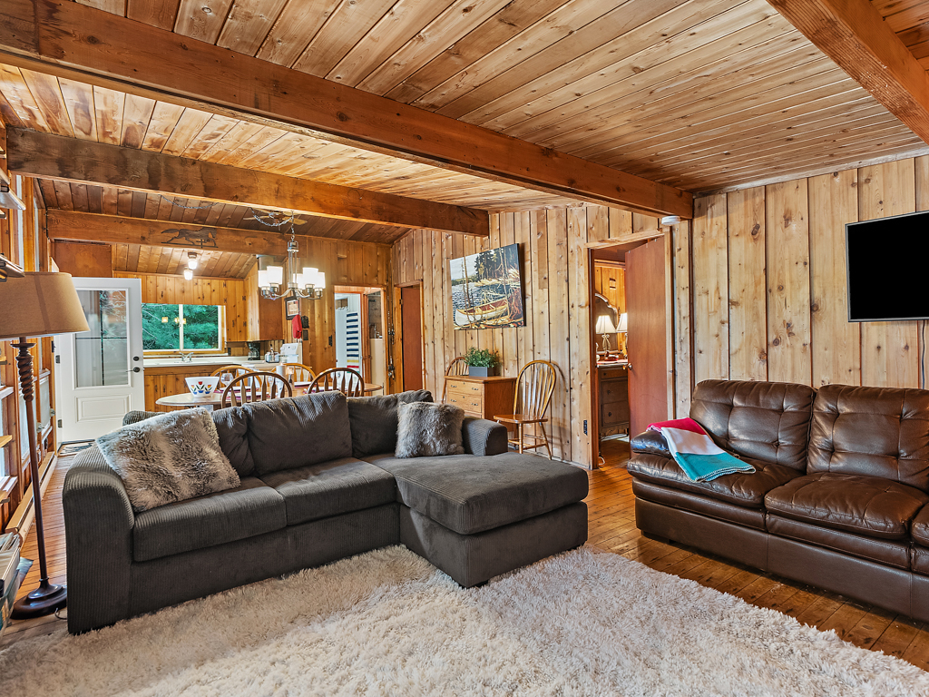 Two couches in a cottage living space.