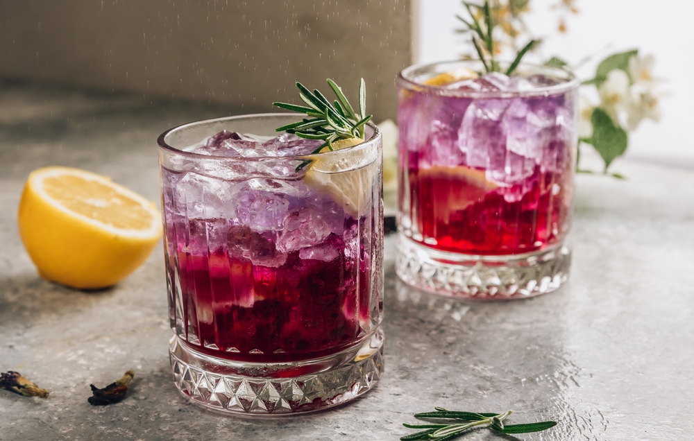 Purple iced lemonade, selective focus, backlist