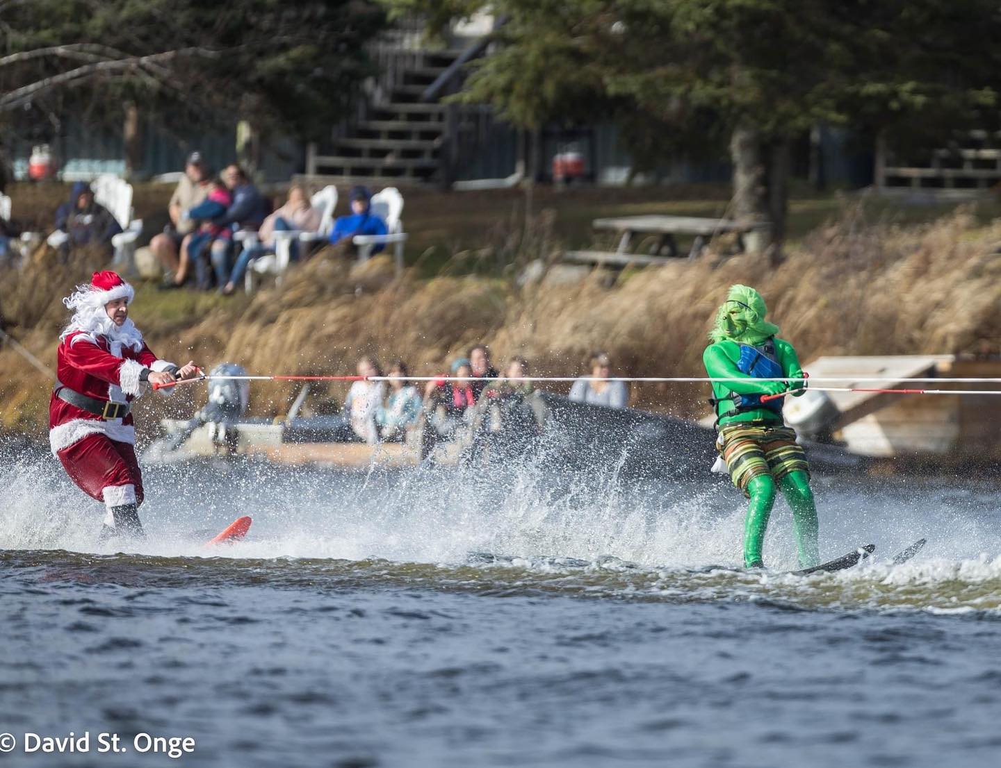 A santa claus and grinch water ski