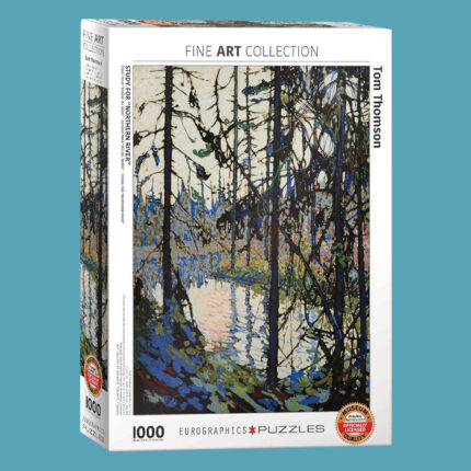 puzzle box with a picture of forest and water